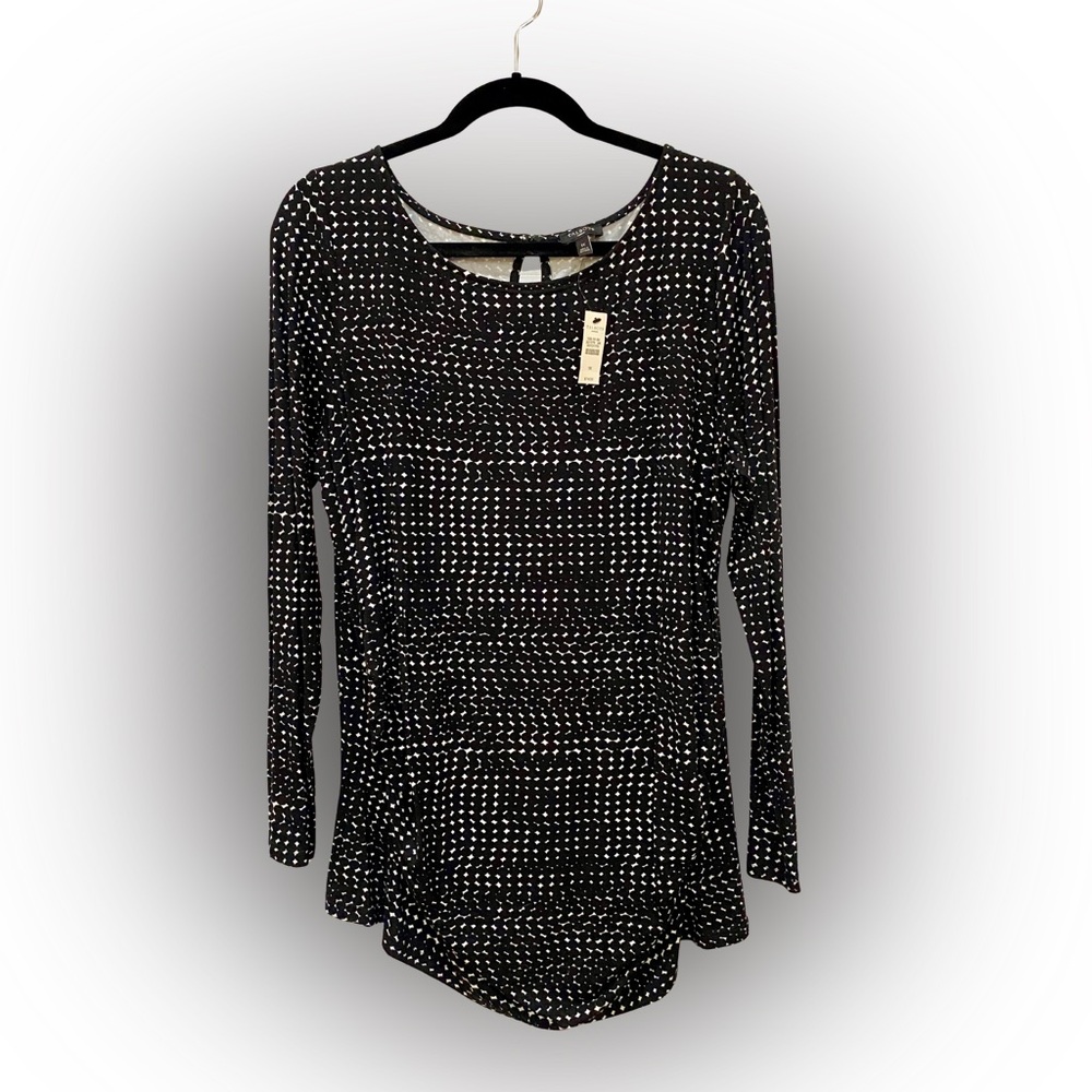 NWT Talbots Black and White Patterned Top w Side Ruching | NWT | 1X